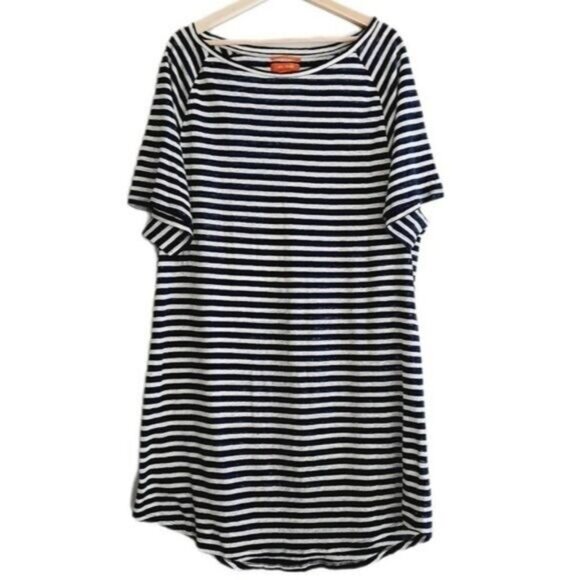 JOE FRESH | 100% Linen Stripped Tee Dress Mini Semisheer Sz L - Picture 1 of 9